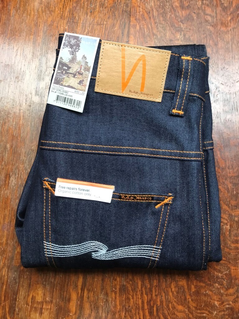 NUDIE 'THIN FINN' DRY ECRU EMBRO SLIM 